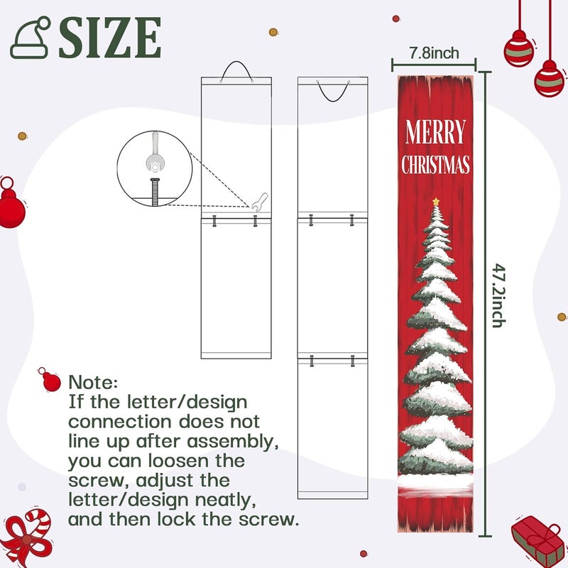Seimip Christmas Porch Sign Christmas Tree Welcome Sign For Front Porch Xmas Snow Red wood grain Home Decor Indoor Outdoor Wooden Vertical Sign For Patio Front Door Porch Wall Yard - Image 3